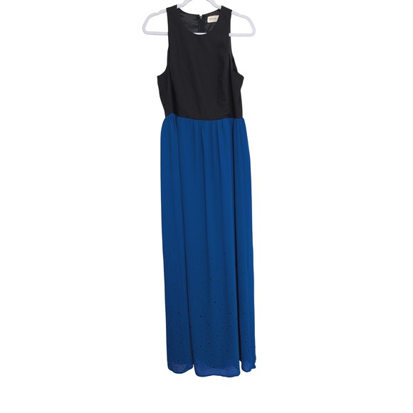 Rhyme Los Angeles Dresses & Skirts - Rhyme Los Angeles Black Blue Colorblock Beaded Maxi Dress Sleeveless Womens L